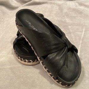 J slides NYC leather knot slides. Size nine. Black soft nappa leather.